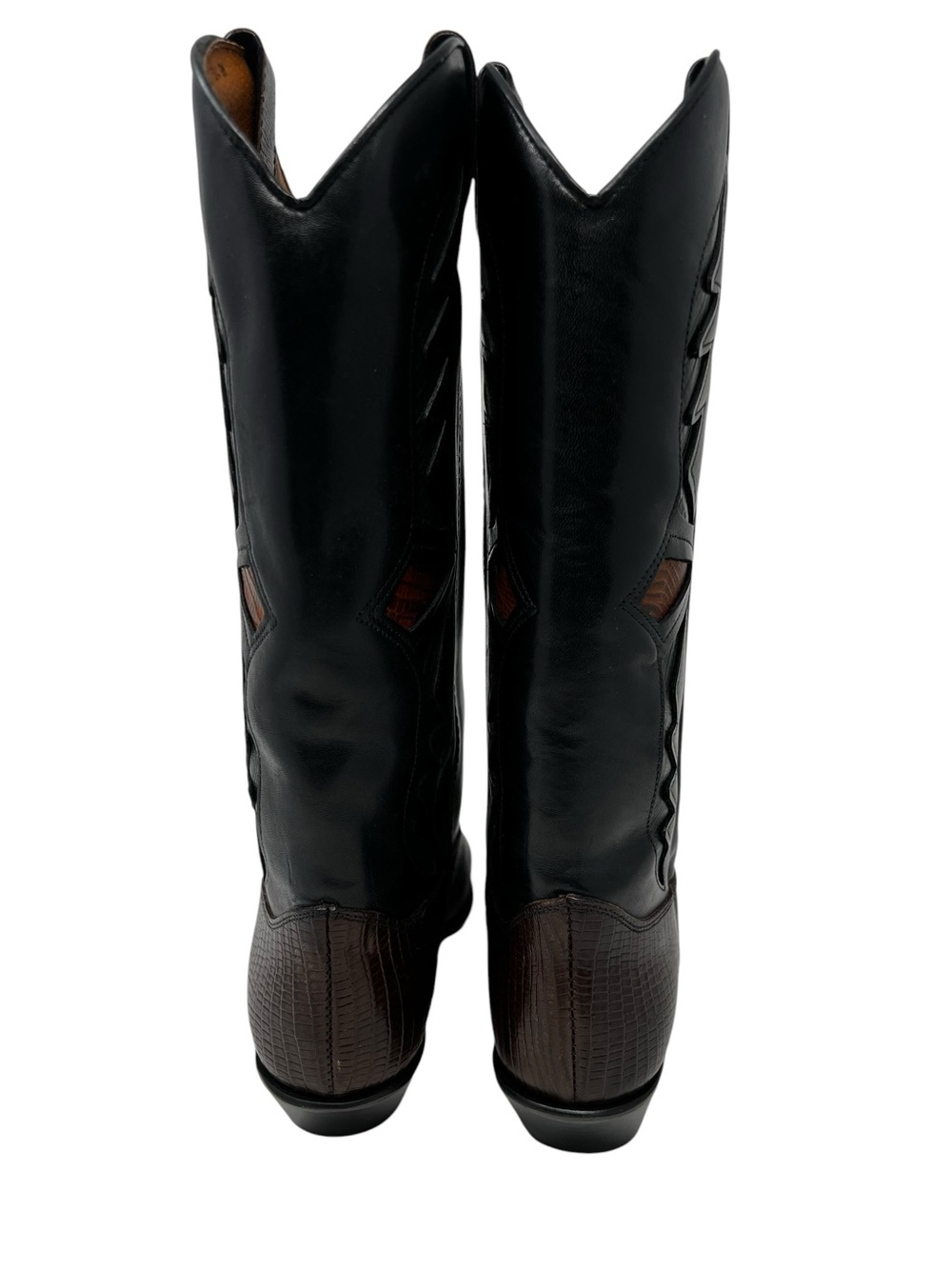 Hunt Club Two-Tone Black Shaft with Brown Textured Foot Cowboy Boots - Picture 6 of 8